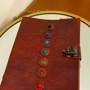 Leather bound journal. Manifestation prayer gemstones